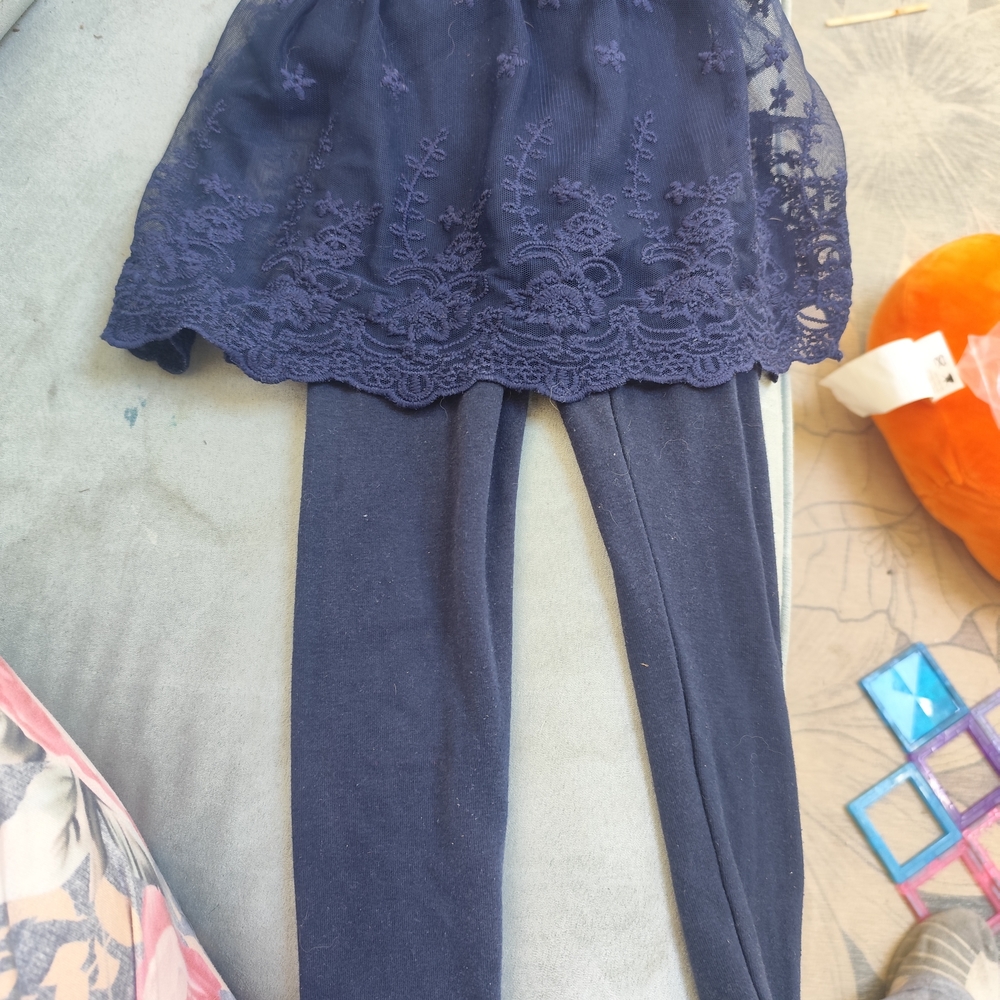 Navy Blue Kids Leggings with Lace Overlay